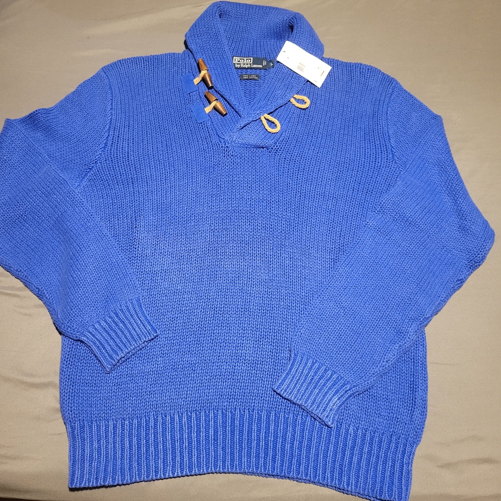 Ralph Lauren Royal Blue Turtleneck Sweater with Wooden Toggles